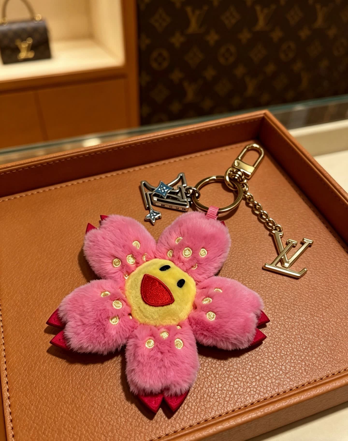 Louis Vuitton Pink Flower Keychain